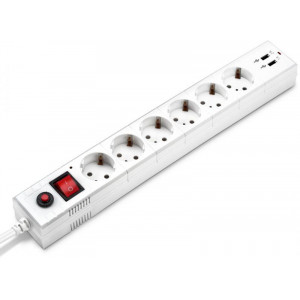 Удлинитель с сетевым фильтром 6х1.8м с заземл. 10А IP20 BU-SP1.8_USB_2A-W 2.2кВт CCA бел. 992309