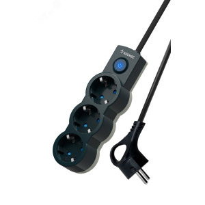 Удлинитель 3х5м ПВС 3х0.75 с защ. шторк. с заземл. IP20 с выкл. 220В 10А 2200Вт черн. YKsm5m-3g-Z-V10A-B