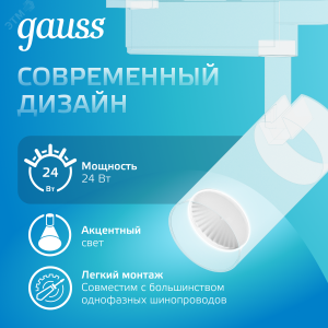 Светильник светодиодный трековый Track 24Вт 4000К IP20 1830лм 180-240В ДПО угол 24град. цилиндр 1ф бел. TR070