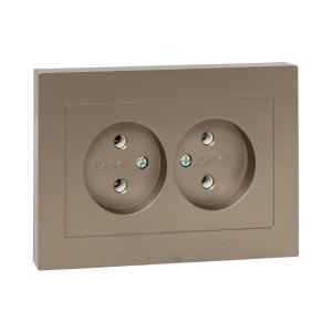 Механизм розетки двойной, 16А, без заземления, без шторок, с рамкой, шампань Эпика EKF UP1-SOC-200