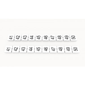 Маркировка (в кассетах) ZB10-10P-19-136Z(H), Кассета с маркировочными шильдиками, для клемм сечением 10 мм.кв., верхняя, 10 шильдиков, нанесенные символы: 41...50, с горизонтальным расположением, размер шильдика: 9,3 x 10,7 мм, цвет: белый