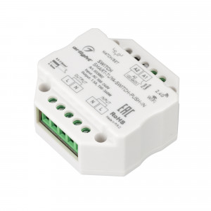 Контроллер-выключатель SMART-TUYA-SWITCH-PUSH-IN (230V, 1.5A, WiFi, 2.4G) 033002, Выключатель для любых видов нагрузки AC 230V. Напряжение питания AC 100-240V, максимальный ток нагрузки 1.5А. Управление 2.4G+WiFi, интерфейс Tuya, поддерживается управление ЯНДЕКС АЛИСА, совместим с приложением INTELLIGENT ARLIGHT.