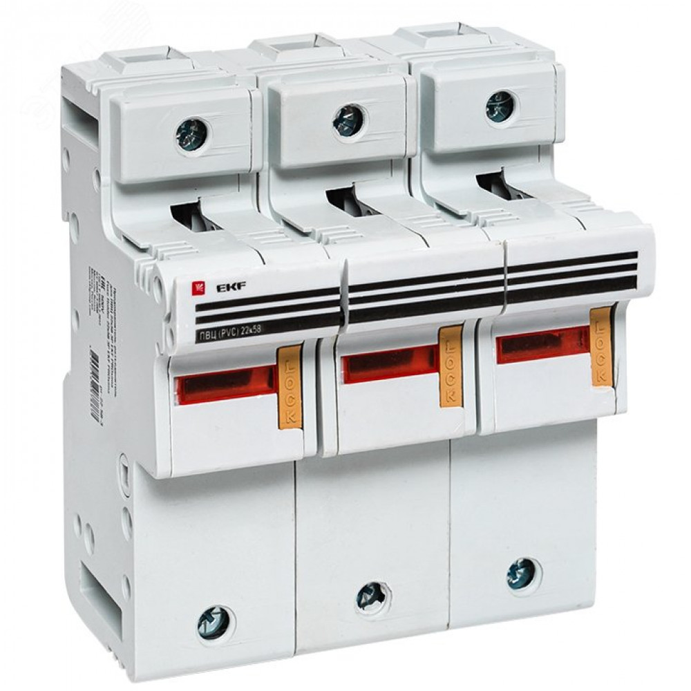 Изображение товара Предохранитель-разъединитель для ПВЦ EKF 22x58 3п, монтаж DIN-рейка, IP00