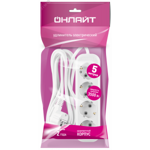 Удлинитель бытовой OPE-S-04-500-E-3x1 с заземлением 4 розетки 5м ПВС 3х1 3500Вт 36648