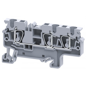Проходная клемма CX4/3, Проходная клемма, 3 точки подключения, тип фиксации провода: пружинный, номинальное сечение: 4 мм кв., 32A, 1000V, ширина: 6 мм, цвет: серый, тип монтажа: DIN35