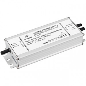 Блок питания ARPV-UH24150-PFC-0-10V (24V, 6.3A, 150W) 024277, Диммируемый источник напряжения по стандарту 0-10 В с гальванической развязкой для светодиодных изделий. Входное напряжение 120-240 VAC. Выходные параметры: 24 В, 6.3А, 150 Вт. Встроенный PFC >0.95. Герметичный алюминиевый корпус IP 67. Рабочая температур