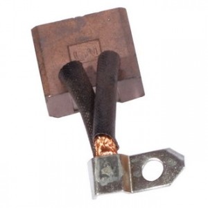 BRUSH-4  CU-C, Щетка медно-графитовая плоская для электродвигателя, 9.4х24.7х22.9, двойной медный провод в изоляции, клемма плоская под М5, латунь