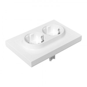 Механизм розетки двойной, 16А, с заземлением, со шторками, с рамкой, белый Эпика EKF UP1-SOW-211