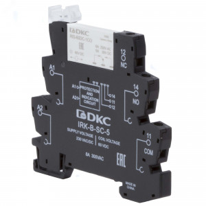 Реле интерфейсное, 1CO, ком. ток 6А, AgSnO2, напряжение 230V AC/DC, винтовые клеммы. IRK-230UC-1CO
