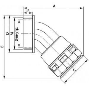 Муфта 45 грд. труба-коробка DN 12 мм, М16х1,5, полиамид, цвет черный PAL12M16N