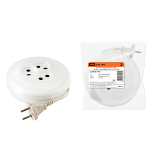 Удлинитель-рулетка УХ6-103 белая 5 метров, 3 гнезда, ШВВП 2х0,75 6А/250В SQ1303-0501