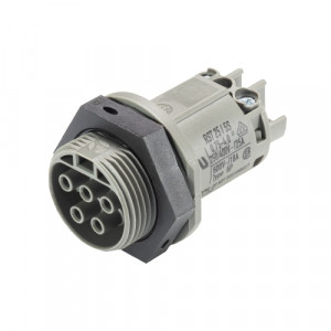 Розеточный разъем в панель RST25I5S B1 M01V BG03, Розеточный разъем в панель, М25, 5 полюсов, тип фиксации провода: винтовой, номинальные характеристики: 250V, 25A, цвет корпуса: черный, цвет контактной вставки: серый, серия RST Classic