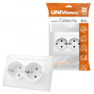 Розетка 2-м СП Севиль 16А IP20 с заземл. бел. С0128