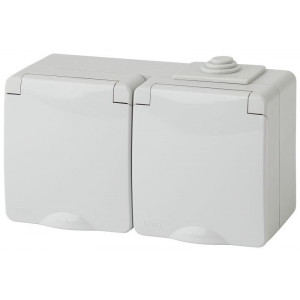 Розетка 2-м ОП Эксперт 11-2603-03 16А IP65 горизонт. 250В 2х2P+E сер. Б0035991