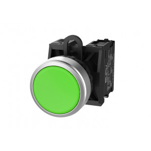 Кнопка плоская (зеленая) TS2020-0AM20, Кнопка круглая плоская, без блокировки, без подсветки, алюминиевое переднее кольцо, без контактной группы, диаметр головки кнопки 29,5 мм, диаметр посадочного отверстия: 22 мм, цвет: зеленый