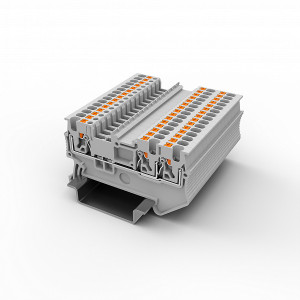Проходная клемма UPT-1.5/1-2-GY, Проходная клемма, 3 точки подключения, тип фиксации провода: Push-in, номинальное сечение: 1,5 мм кв., 17,5A, 500V, ширина: 3,5 мм, цвет: серый, тип монтажа: DIN35