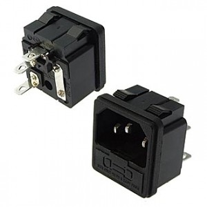 AC-003, Разъем питания серии AC, вилка 3-х полюсная с держателем предохранителя, на защелках, 10А 250В, для 5х20мм