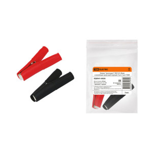Зажим "крокодил" ЗКИ 5А 46мм в изоляции красный/черный (1шт+1шт) SQ0541-0026