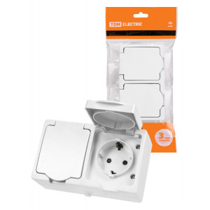 Розетка двойная 2П+З (горизонтальная) открытой установки IP54 16А белая "Вуокса" SQ1803-1008