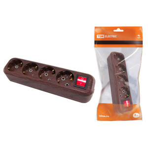 Колодка розеточная 4 гнезда 2П+3 с выключателем16А 250В "Эко" (бук) SQ1806-0066