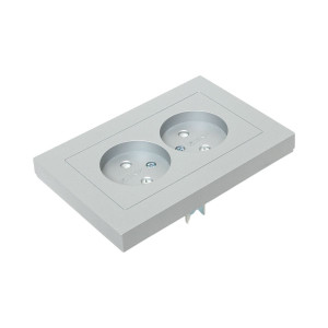 Механизм розетки двойной, 16А, без заземления, со шторками, с рамкой, алюминий Эпика EKF UP1-SOA-201