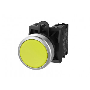 Кнопка плоская (желтая) TS2020-0AM30, Кнопка круглая плоская, без блокировки, без подсветки, алюминиевое переднее кольцо, без контактной группы, диаметр головки кнопки 29,5 мм, диаметр посадочного отверстия: 22 мм, цвет: желтый