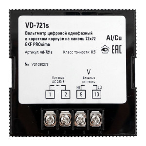 Вольтметр VD-721s цифровой на панель 72x72 (квадратный вырез) однофазный в коротком корпусе EKF PROxima VD-721s