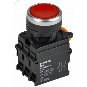 Кнопка с подсветкой и фиксацией d=22мм 1NO+1NC красная MASTER IEK MI-BT60-11TD-3-11-K04