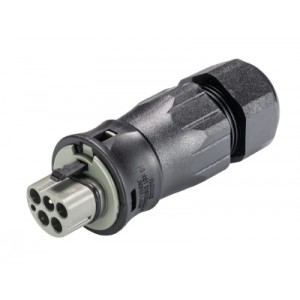 Вилочный разъем на кабель RST25I5S6S1 ZR3SV BG03, Вилочный разъем на кабель, до 6 мм кв., диам. 13-18 мм, IP68(69k), 5 полюсов, винтовая фиксация провода, номинальные характеристики: 250/400V, 25A, цвет контактной вставки: серый, цвет корпуса: черный, серия RST Classic