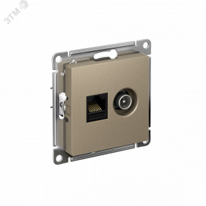 Розетка компьютерная + телевизионная 2-м AtlasDesign RJ45 кат.5E + TV механизм шампань SE ATN000589