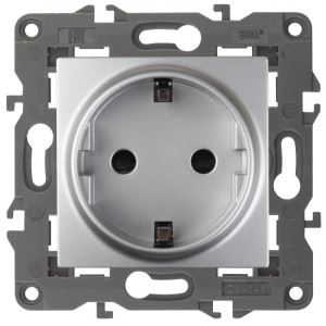 14-2102-03 Розетка 2P+E Schuko со шторками, 16A-250В, IP20, Elegance, алюминий (10/100/3000) Б0034274