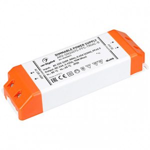 Блок питания ARV-SN24075-PFC-TRIAC-B (24V, 3.1A, 75W) 026406(1), Диммируемый источник напряжения по стандарту TRIAC с гальванической развязкой для светодиодных изделий. Входное напряжение 220-240 VAC. Выходные параметры: 24 В, 3.1А, 75 Вт. Встроенный PFC >0.9. Негерметичный пластиковый корпус IP 20. Габаритные размеры