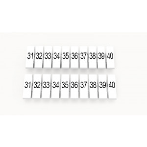 ZB3.5-10P-19-04Z(H), Маркировочные шильдики для клемм DS…, сечением 1,5 мм кв., центральная, 10 шильдиков нанесенные символы: 31-40, с вертикальным расположением, размер шильдика: 2,95х10,7 мм, цвет белый