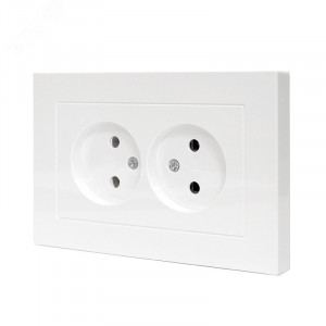 Розетка двухместная UNIVersal серия Афина б/з, с/у, 16А, 220В, белая (еврослот), механизм A0102