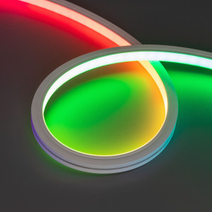 Лента герметичная SPI MOONLIGHT-TOP-B84-13x12mm 24V RGB-PX7 (18 W/m, IP67, 5m, wire x2) 041016, Гибкая герметичная лента (неон серии MOONLIGHT), сечение 13х12 мм. Светодиоды SMD5060 84 шт/м. Цвет свечения RGB, входной сигнал SPI (микросхема UCS1903H, 12 пикселей/метр), 3 канала управления, угол излучения 115°. Мощность 18 Вт/м, питание 24 В. Класс п