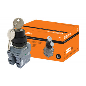 Переключатель с ключом на 2 положения с фиксацией M2SSК1-102 в сборе d22мм 1з+1р черный SQ0747-0080