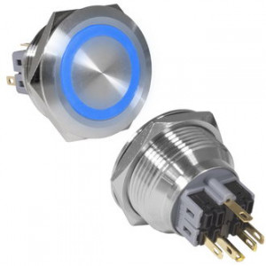 GQ30-11E/B/N ON-(OFF)+OFF-(ON), Антивандальная кнопка металлическая без фиксации с подсветкой, посадочная резьба М30, контакты под пайку