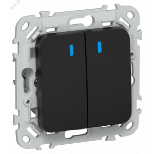 FLITE Выключатель 2-клавишный проходной с индикацией 10А ВС62-1-1-ФлЧ черный IEK FI-V22-1-10-1-K02