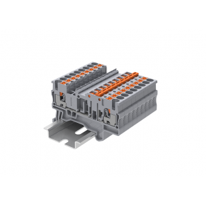 Клемма с размыкателем TPK2.5-2-GY, Клемма с ножевым размыкателем, тип фиксации провода: Push-in, номинальное сечение: 2,5 мм кв., 20A, 400V, ширина: 5,2 мм, цвет: серый, тип монтажа: DIN35