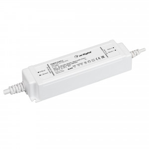 Блок питания ARPJ-SP-231750-PFC (40W, 15-23V, 1.75A) 038620, Источник тока с гальванической развязкой для светильников и мощных светодиодов. Входное напряжение 220-240 VAC. Выходные параметры: 15-23 В, 1750 mА, 40 Вт. Встроенный PFC >0.9. Герметичный пластиковый корпус IP 67.