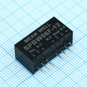 SPBW06F-12, Преобразователь DC/DC, 6Вт, Uвх=9…36В, Выход 12В/500мА, изоляция 1500В DC, корпус SIP8 21.8х9.2х11.1мм, -40°С…+85°С