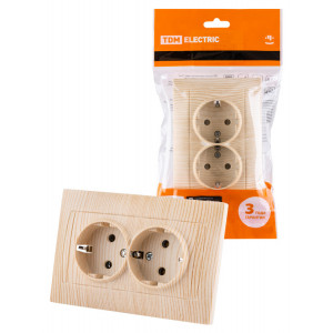 Розетка двойная 2П+З 16А 250В сосна "Лама" SQ1815-0325