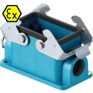 Закрытое основание разъема EX 70.331.1036.0, Основание разъема на панель, закрытое, типоразмер 10B, взрывозащищита, с уплотнителем, 1 кабельный ввод M20x1,5, IP54, с левым расположением, с двумя защелками, без защитной крышки, материал корпуса: цинковый сплав