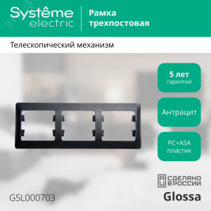 Рамка 3-м Glossa горизонт. антрацит SE GSL000703