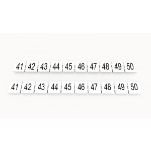 Маркировка (в кассетах) ZB10-10P-19-05Z(H), Кассета с маркировочными шильдиками, для клемм сечением 10 мм.кв., верхняя, 10 шильдиков, нанесенные символы: 41...50, с вертикальным расположением, размер шильдика: 9,3 x 10,7 мм, цвет: белый