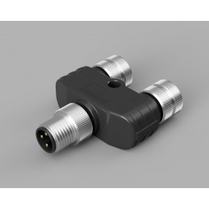 Распред. устройство FY-M8A-03M-M8A-03F-T-0100, Распределительное устройство, Y-образное, 3 полюса, 1 вход (вилка) / 2 выхода (розетка), M8, A-Code, 3A, 60V, пластик