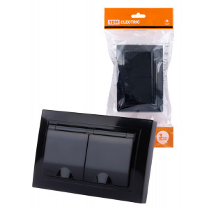 Розетка двойная 2П+З с защ. шт. и крышкой 16А 250В IP44 антрацит "Таймыр" SQ1814-0876