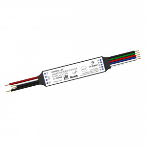 Контроллер SMART-K48-RGBW-PUSH-SUF (12-24V, 4x1A, 2.4G) 028442, Миниатюрный контроллер для RGBW светодиодной ленты (ШИМ). Питание/рабочее напряжение 12-24VDC, максимальный ток 1A на канал, 4 канала, максимальная мощность 48-96W. Поддерживает функцию Push-Dim. Габариты 60x14x6 мм. Совместим с пультами и панелями SMART,