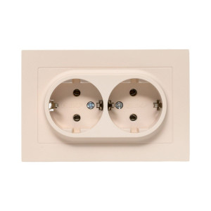 Механизм розетки двойной, 16А, с заземлением, без шторок, с рамкой, кремовый Эпика EKF UP1-SOI-210