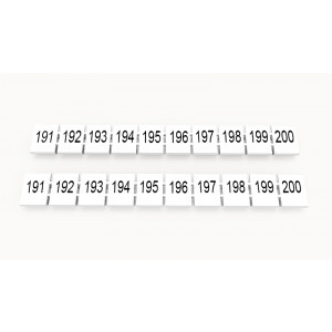 Маркировка (в кассетах) ZB8-10P-19-25Z(H), Кассета с маркировочными шильдиками, для клемм сечением 6 мм.кв., верхняя, 10 шильдиков, нанесенные символы: 191..200, с вертикальным расположением, размер шильдика: 7,45 x 10,7 мм, цвет: белый